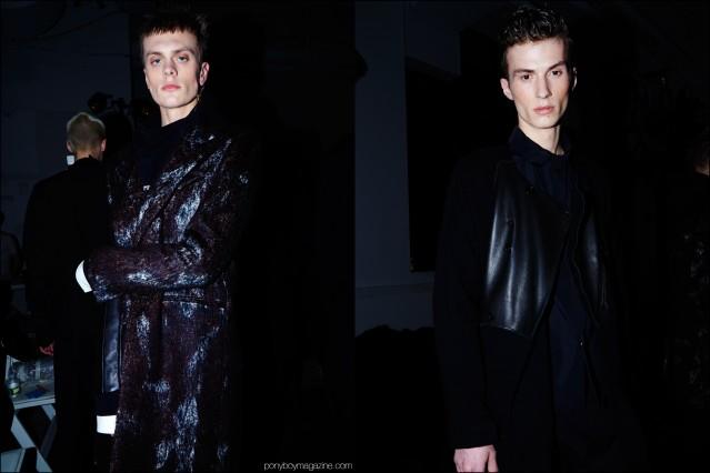 Male models Ian Welgarz and Zach Troost photographed backstage at Siki Im + Den Im F/W16 menswear show. Photography by Alexander Thompson for Ponyboy magazine.