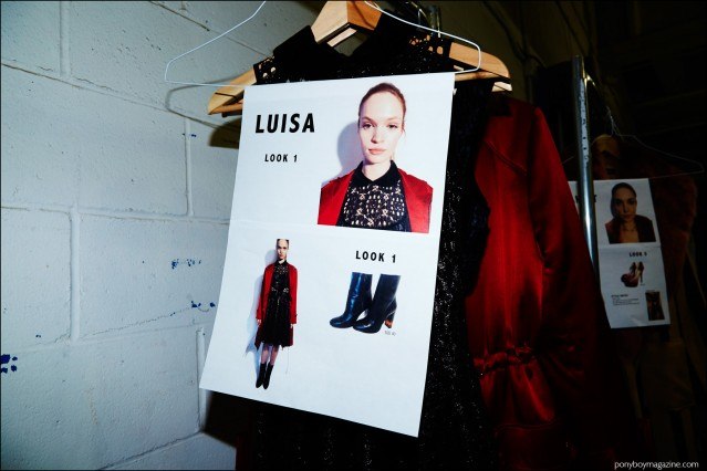 Dressing card for model Luisa Bianchin. Photographed backstage at Georgine F/W16 womenswear show. Photography by Alexander Thompson for Ponyboy magazine.