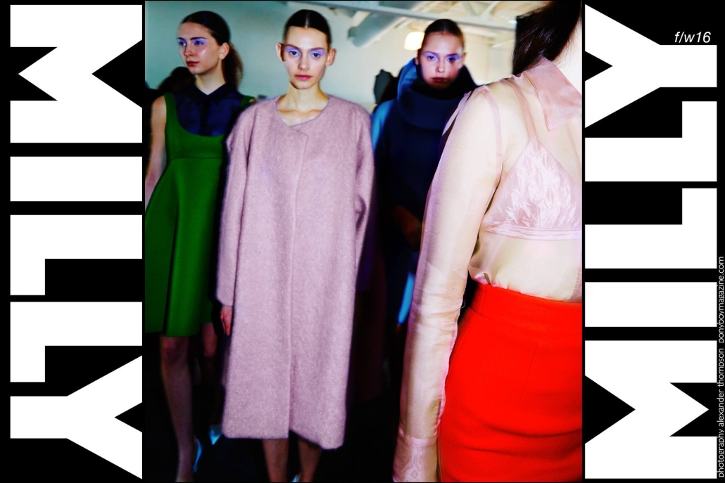 The Fall/Winter 2016 Milly womenswear show, photographed backstage by Alexander Thompson for Ponyboy magazine.