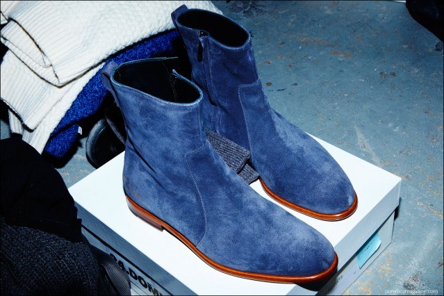 Suede Chelsea Boots by Common Objects, backstage at Robert Geller F/W16 menswear show. Photography by Alexander Thompson for Ponyboy magazine.