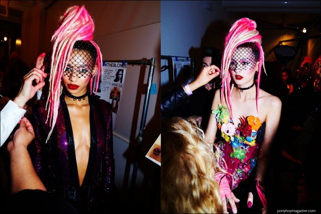Gorgeous models photographed in colorful creations, backstage at The Blonds F/W16 womenswear show. Photography by Alexander Thompson for Ponyboy magazine.