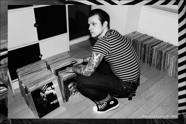 Rockabilly drummer Ben Heymann photographed by Alexander Thompson in PF Flyers Made in USA line, for Ponyboy magazine. Ben wears the USA Center Hi style in black.