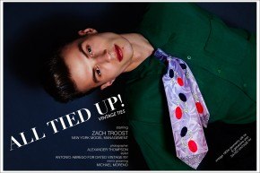 Model Zach Troost from New York Model Management, stars in a vintage menswear editorial "All Tied Up!" Photographed by Alexander Thompson for Ponyboy magazine.