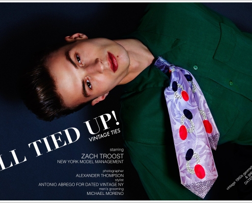 Model Zach Troost from New York Model Management, stars in a vintage menswear editorial "All Tied Up!" Photographed by Alexander Thompson for Ponyboy magazine.