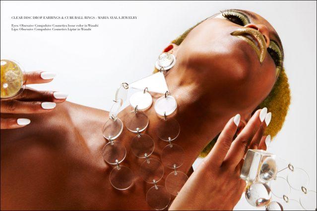 Vintage clear lucite jewelry designed by Maria Ayala and modeled by Christina Anderson-McDonald. Photography by Alexander Thompson for Ponyboy magazine.