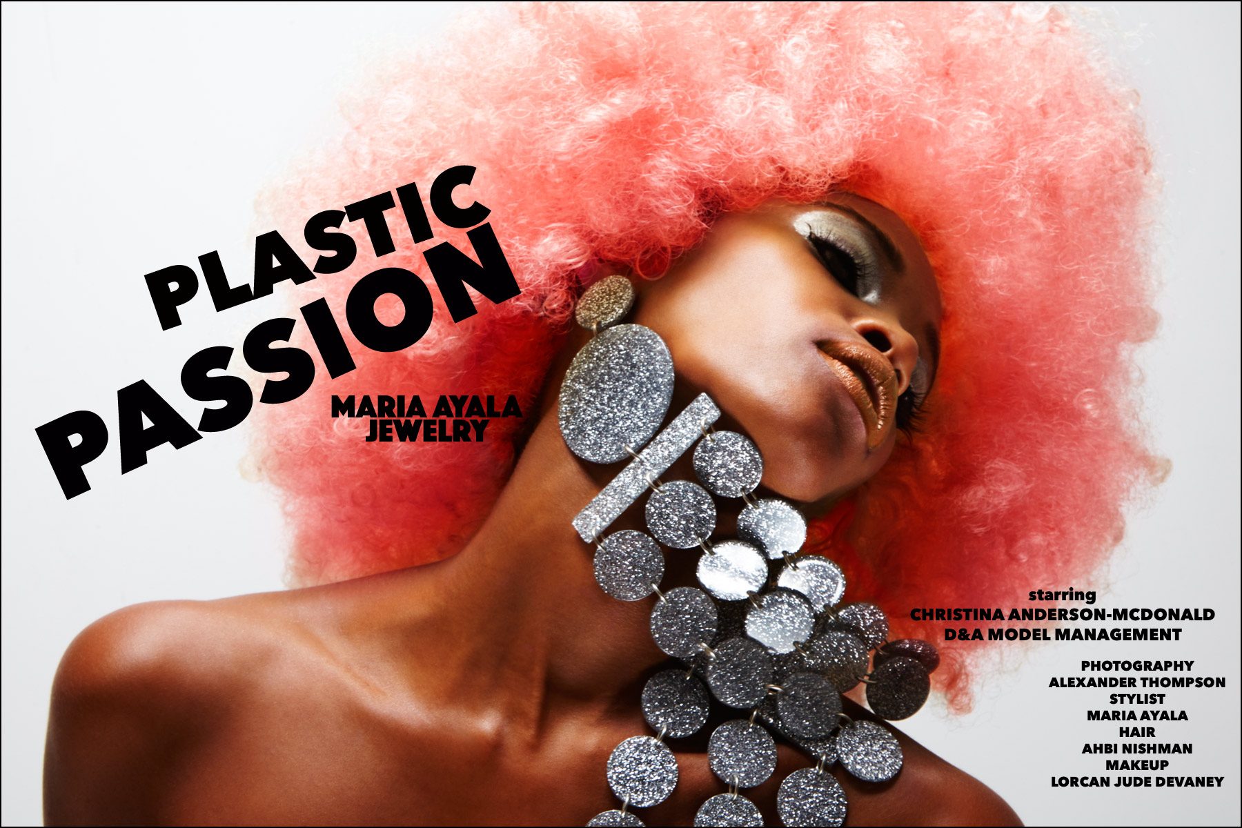 Plastic Passion, vintage Maria Ayala plastic jewelry, featured on model Christina Anderson-McDonald. Photographed by Alexander Thompson for Ponyboy magazine.