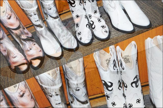 Airbrushed images on cowboy boots, backstage at Devon Halfnight Leflufy Spring/Summer 2017. Photography by Alexander Thompson for Ponyboy magazine.