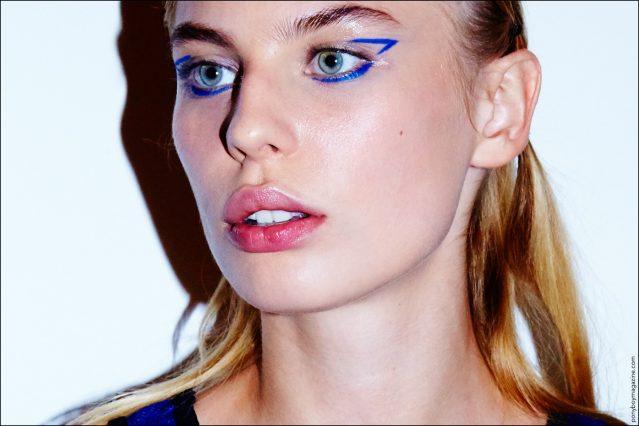 A beauty shot of model Juliana Vagner, backstage at Chromat S/S17. Photographed by Alexander Thompson for Ponyboy magazine New York.