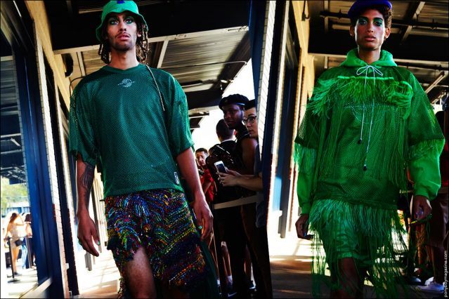 Football jersey creations at Gypsy Sport Spring/Summer 2017 collection. Photographed by Alexander Thompson for Ponyboy magazine New York.
