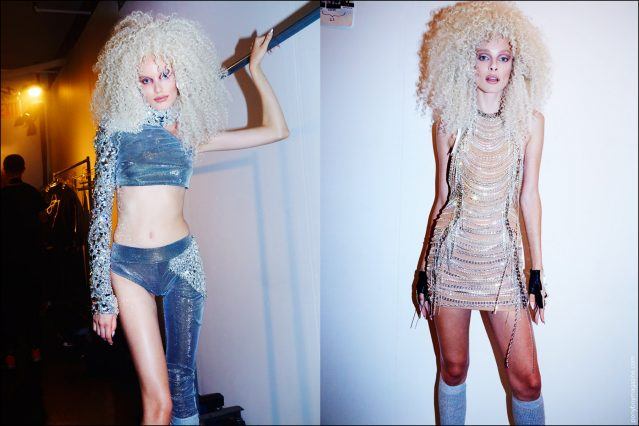 Model Nika Veronika poses for photographer Alexander Thompson, backstage at Milk Studios for the Blonds Spring/Summer 2017 collection. Ponyboy magazine.