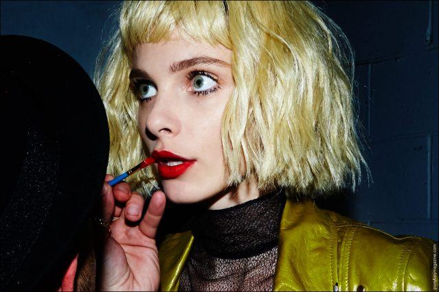A model gets her lipstick applied before walking in the Georgine Spring/Summer 2017 show during New York Fashion Week. Photography by Alexander Thompson for Ponyboy magazine in New York City.