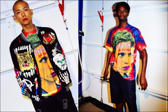 Male models snapped backstage in colorful, graphic clothing at the Libertine Spring/Summer 2017 show. Photography by Alexander Thompson for Ponyboy magazine NY.
