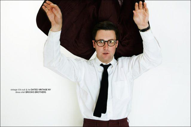 Musician Nick Waterhouse wears a Brooks Brothers shirt and vintage suit & tie from Dated Vintage NY. Photographed by Alexander Thompson for Ponyboy magazine.