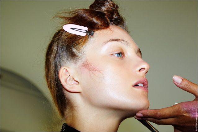 A model backstage in makeup at the Adam Selman S/S17 collection. Photographed by Alexander Thompson for Ponyboy magazine in New York City.
