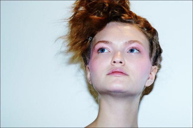 A model photographed before first looks, backstage at the Adam Selman Spring/Summer 2017 show in New York City. Photography by Alexander Thompson for Ponyboy magazine.