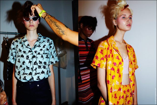 Model's backstage in porno print tops designed by Adam Selman for Spring/Summer 2017. Photography by Alexander Thompson for Ponyboy magazine New York.