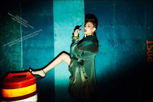 Model Ziayla Pizarro wears a coat by Issey Miyake. Photographed by Alexander Thompson for Ponyboy magazine in New York City, with styling by Xina Giatas.