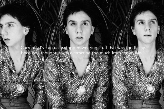 Lemon Twigs musician Brian D'Addario photographed before taking the stage in New York City. Photographed by Alexander Thompson for Ponyboy magazine.