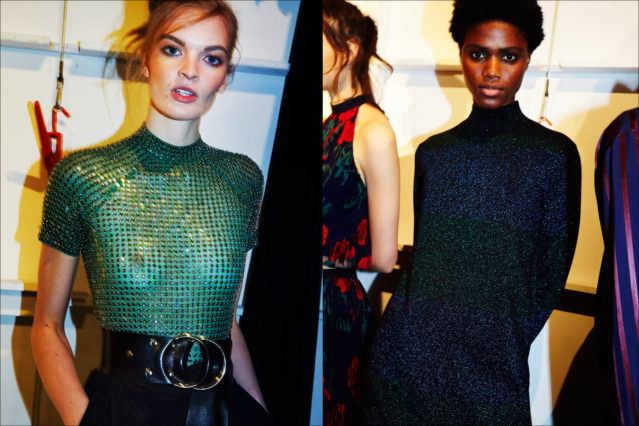 Models in metallics, backstage at the latest Adam Selman Fall 2017 womenswear show. Photography by Alexander Thompson for Ponyboy magazine.