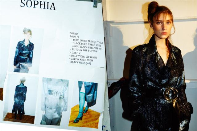 Model Sophia photographed backstage in first looks at Adam Selman Fall 2017. Photographed by Alexander Thompson for Ponyboy magazine.