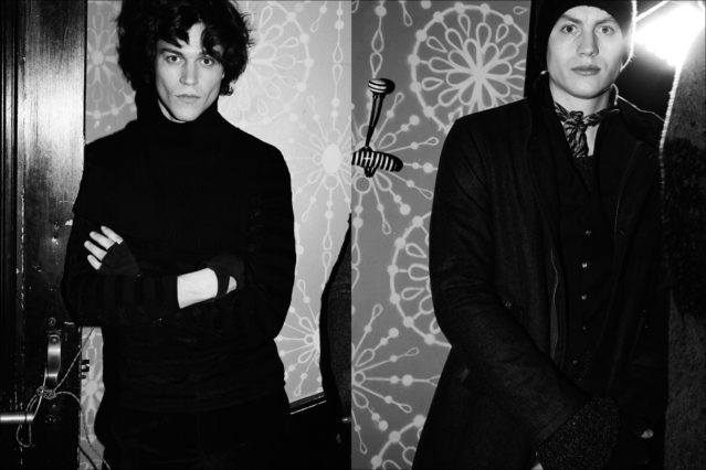 Male models Mile McMillan & Sid Ellisdon photographed before backstage before walking at the John Varvatos Fall/Winter 2017 menswear show. Photographed by Alexander Thompson for Ponyboy magazine.