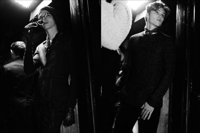 Male models Erik van Gils & Nick Truelove photographed backstage at the John Varvatos Fall/Winter 2017 menswear show. Photography by Alexander Thompson for Ponyboy magazine.