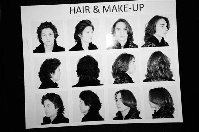 Men's hair/makeup board backstage at John Varvatos Fall/Winter 2017 menswear show. Photography by Alexander Thompson for Ponyboy magazine.
