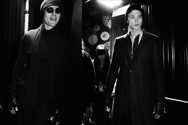 Male models Reid Prebenda & Abel Van Oeveren photographed backtage in John Varvatos Fall/Winter 2017 menswear. Photography by Alexander Thompson for Ponyboy magazine.