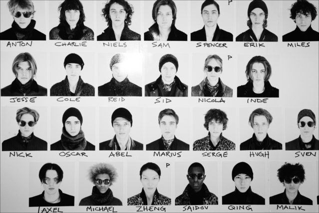 Photograph of model board backstage at John Varvatos F/W17 menswear show. Photography by Alexander Thompson for Ponyboy magazine.