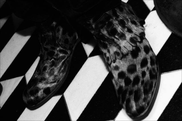 Leopard print ankle boots from John Varvatos Fall/Winter 2017 menswear collection. Photographed backstage by Alexander Thompson for Ponyboy magazine.