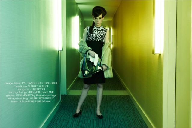 Brunette beauty Lexi McGee photographed in vintage womenswear for a Ponyboy magazine womenswear editorial by Alexander Thompson.