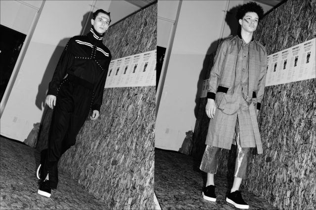 Male models walk the runway presentation for the Private Policy F/W17 menswear show. Photography by Alexander Thompson for Ponyboy magazine.