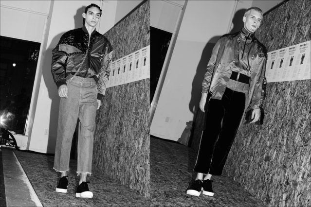 Male models Damien Medina & August Gonet walk the runway presentation for the Private Policy Fall/Winter 2017 menswear show during New York Fashion Week. Photography by Alexander Thompson for Ponyboy magazine.