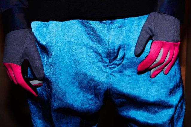 Detail shot of trousers and gloves, backstage at the Robert Geller Autumn/Winter 2017 menswear show. Photography by Alexander Thompson for Ponyboy magazine NY.