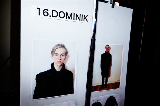 Dominik Sadoch's dressing card, backstage at Robert Geller Autumn/Winter 2017 menswear show. Photography by Alexander Thompson for Ponyboy magazine.