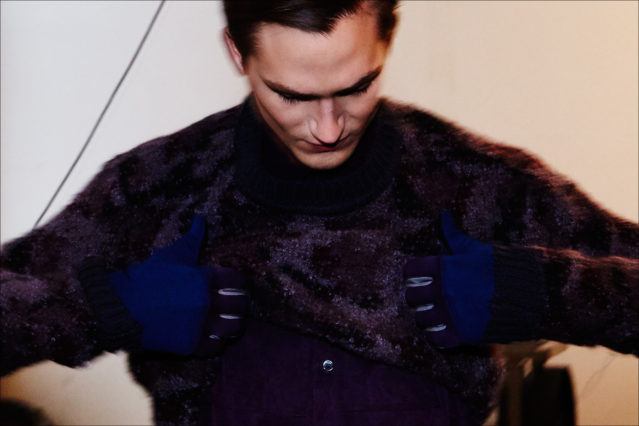 Model Paul-Alexandre Haubtmann snapped backstage at the Robert Geller A/W17 menswear show. Photography by Alexander Thompson for Ponyboy magazine NY.