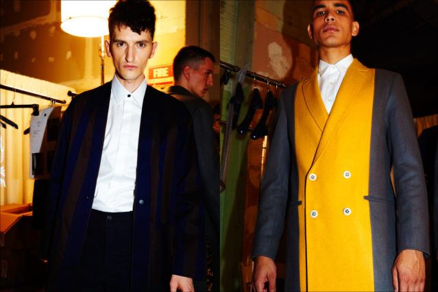 Model Colin Alexander photographed backstage at Carlos Campos F/W17 menswear show. Photography by Alexander Thompson for Ponyboy magazine.