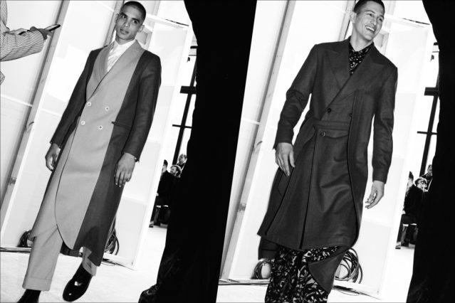 Male models Colin Alexander & Jannik Scharmweber photographed exiting the Carlos Campos runway for Fall/Winter 2017. Photography by Alexander Thompson for Ponyboy magazine.