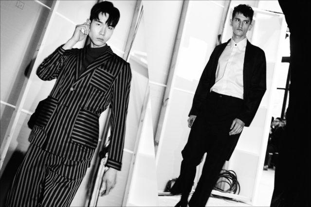Model Do Jin Kim photographed exiting the Carlos Campos Fall/Winter 2017 runway by Alexander Thompson for Ponyboy magazine.