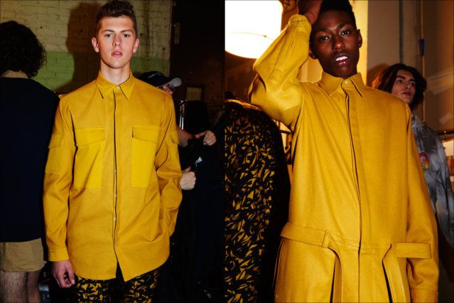 Models Brandon Pikulinski in a mustard look from menswear designer Carlos Campos F/W17. Photography by Alexander Thompson for Ponyboy magazine.