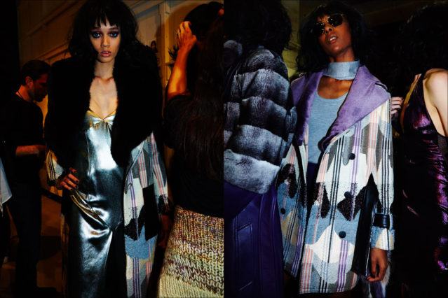 Models in winter coats, backstage at Georgine F/W17 womenswear collection. Photographed by Alexander Thompson for Ponyboy magazine.