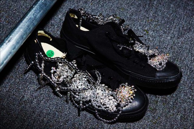 Embellished Converse sneakers photographed backstage at Libertine F/W17 collection. Photography by Alexander Thompson for Ponyboy magazine.