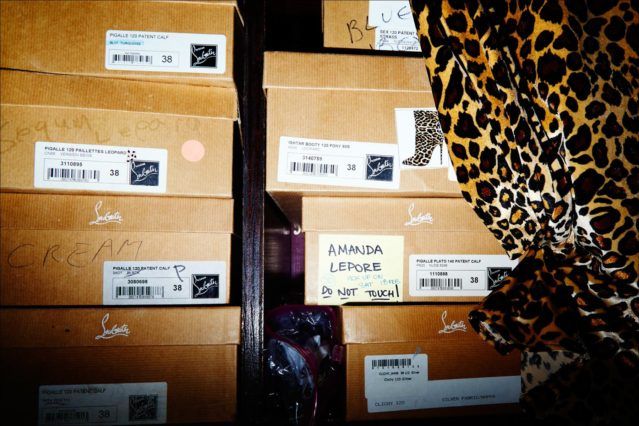 Boxes of Christian Louboutin high heels, owned by Amanda Lepore. Photography by Alexander Thompson for Ponyboy magazine.