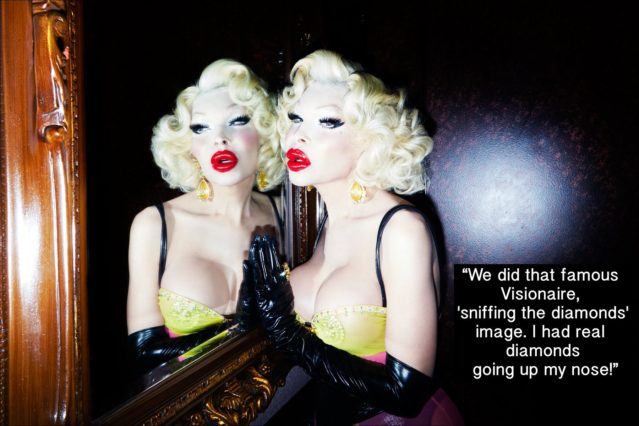 Model Amanda Lepore photographed with her reflection in a mirror. Photography by Alexander Thompson for Ponyboy magazine.