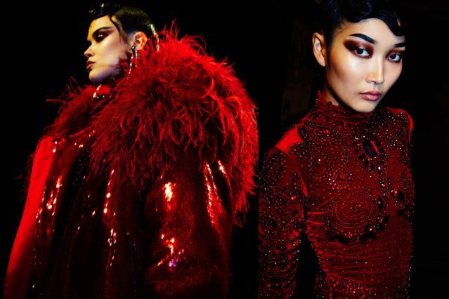 Models Marina Albino & Hong Jisu wear red backstage at The Blonds Fall 2017 collection. Photography by Alexander Thompson for Ponyboy magazine.