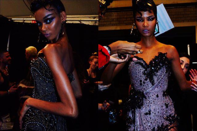 Models Djenice Duarte Silva & Ariela Soares photographed backstage in first looks at The Blonds Fall 2017 womenswear show. Photography by Alexander Thompson for Ponyboy magazine.