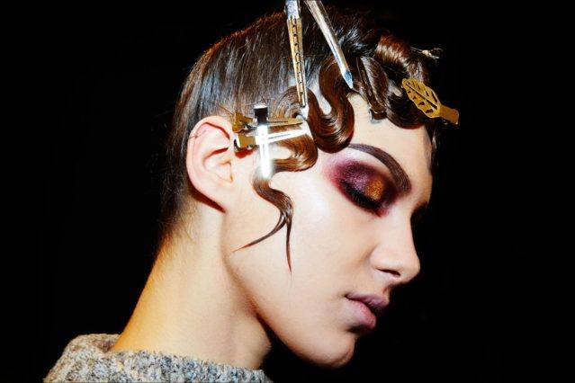 Model Ana Gilca photographed in hair & makeup, backtage at The Blonds Fall 2017 womenswear collection. Photography by Alexander Thompson for Ponyboy magazine.