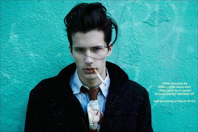 Model Mateo Birkner, from New York Model Management, wears clothing from Dated Vintage NY. Photographed by Alexander Thompson, with styling by Antonio Abrego. Ponyboy magazine.
