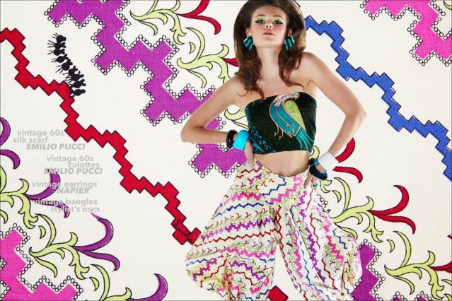 Model Lily-Rose Cameron wears vintage 60s Emilio Pucci culottes for Ponyboy magazine editorial, styled by Xina Giatas, and photography by Alexander Thompson.