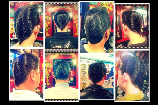 1950s ducktails from Blue Velvet's barber shop in Japan. Ponyboy magazine.